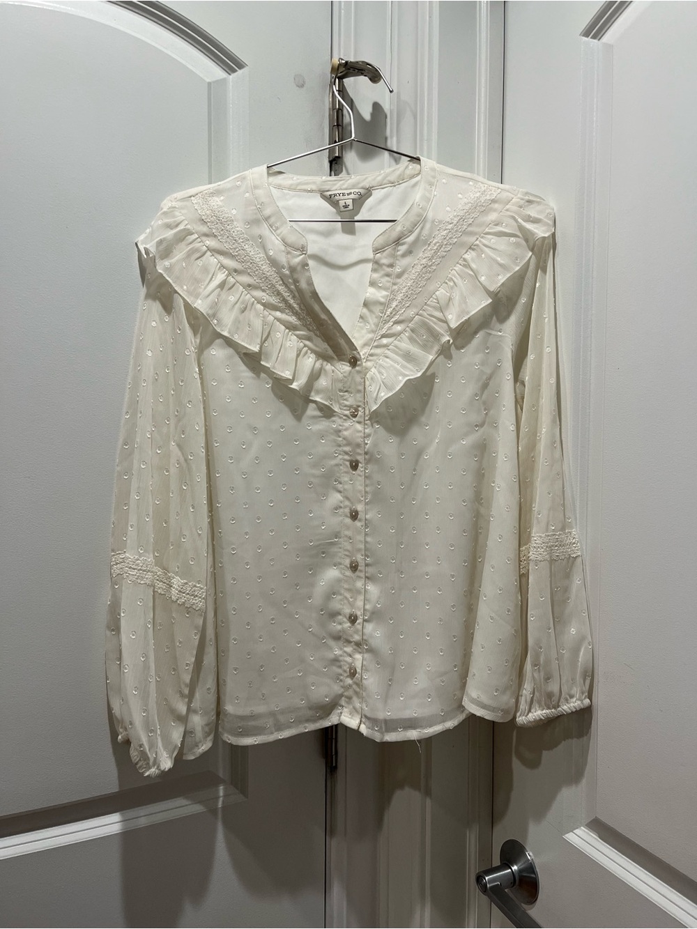 Frye Cream Ruffled Swiss Dot Blouse